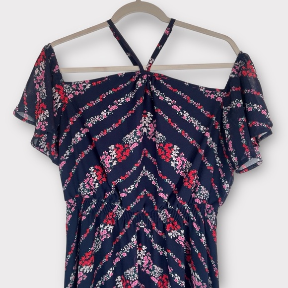🌸 Maurices Navy Floral Handkerchief Hem Dress – Size Large - Picture 3 of 6